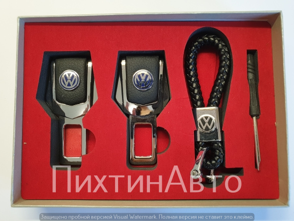 12058 IDV Набор брелок (03) "VOLKSWAGEN" плетенный кожаный+заглушка ремня безопасности металл+кожа 2шт 12058