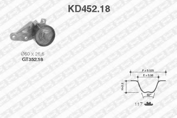 KD45218 SNR-NTN Комплект грм ford focus ii,fusion,c-max 1.25-1.6l (ролик+ремень 117x22)