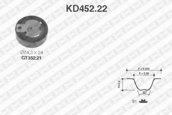 KD45222 SNR-NTN Комплект грм ford focus ii,mondeo iv,connect 1.8tdci (ролик+ремень 91x20)