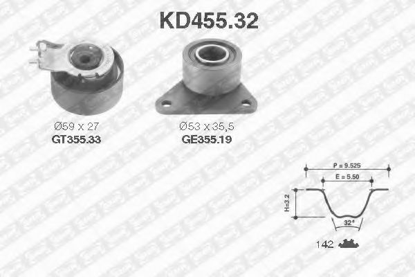 KD45532 SNR-NTN Комплект грм volvo c70, s40,s60, xc90  (2 ролика+ремень 142x23)