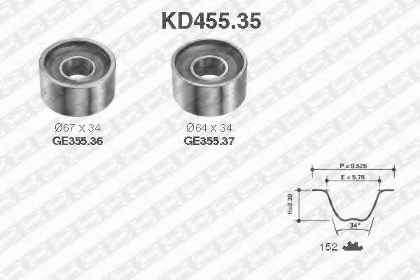 KD45535 SNR-NTN ремень грм [152 зуб.,30mm] + 2 ролика