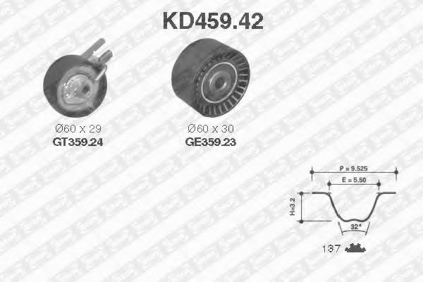 KD45942 SNR-NTN Комплект грм ford focus ii,fusion,c-max/volvo c30,s40 1.6tdci (2 ролика+ремень 137x25)