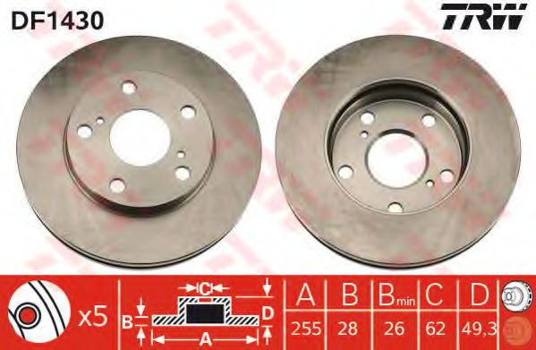 DF1430 LUCAS TRW/ZF RUSSIA    TOYOTA CamryPicnic all 91-01 Vent.D255mm TRW DF1430