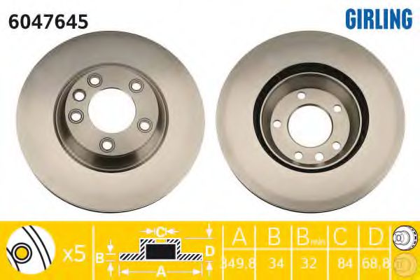 6047645 GIRLING Диск тормозной AUDI Q7 7>VW TOUAREG 3>PORSCHE CAYENNE передний лев.вент.