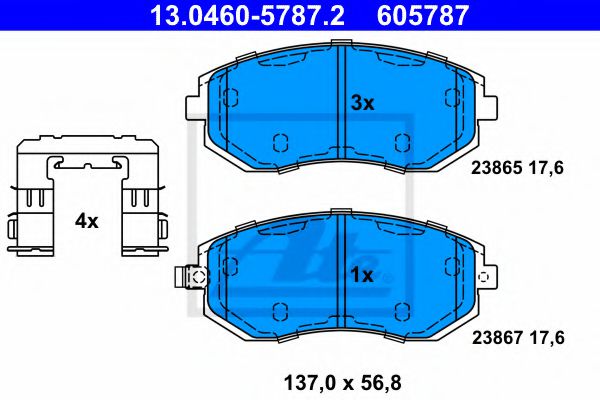 13046057872 ATE КОЛОДКИ ТОРМ.S FORESTER II (SG) 2.0 [EJ20] 125 Л.С. БЕНЗИН 2002 — 2007