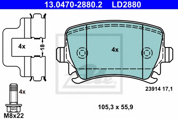 13047028802 ATE колодки зад ceramic ad a3 2.0 08.04