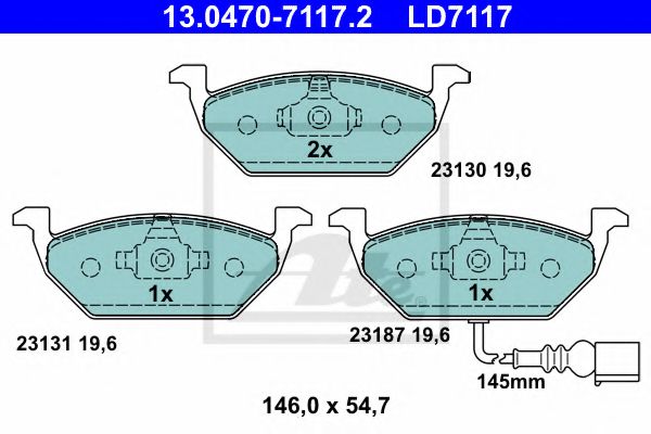 13047071172 ATE Колодки AUDI A2,A3/VW BORA,GOLF IV,POLO/SKODA OCTAVIA  WVA23130 с датчиком износа (CERAMIC)