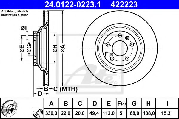 24012202231 ATE Диск тормозной AUDI A6 -11 задн.