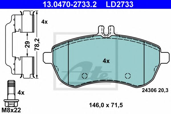 13047027332 ATE колодки пер ceramic mb w204 06-&gt,