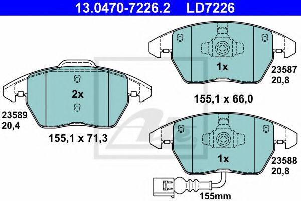 13047072262 ATE колодки пер ceramic ad a3tt vw golf v-vi