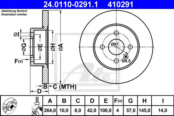 24011002911 ATE Диски торм.зад.OPEL ASTRA H 1.6-1.8L (264x10)