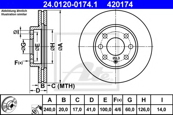 24012001741 ATE Диск тормозной передн, OPEL: CORSA C 1.0/1.2/1.2 Twinport/1.