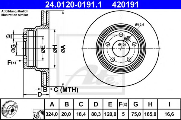 24012001911 ATE Диск тормозной BMW X5(E53) 02- задн.324x20 мм. 5 отв