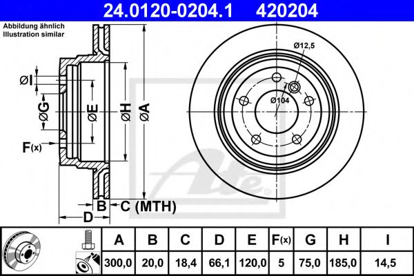 24012002041 ATE Диск тормозной BMW 3(E90) 05- задн.300x20 мм. 5 отв
