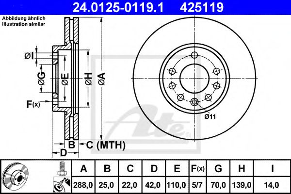 24012501191 ATE Диск тормозной GM VECTRA B/9-3/9-5 95- передн. (мин. 2 шт)