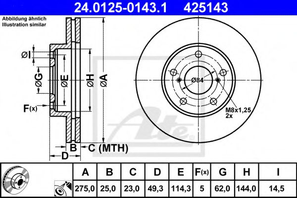 24012501431 ATE ДИСК ТОРМ TOY RAV4 II 1.8VVTI2.0VVTID-4D 00-05 ПЕР