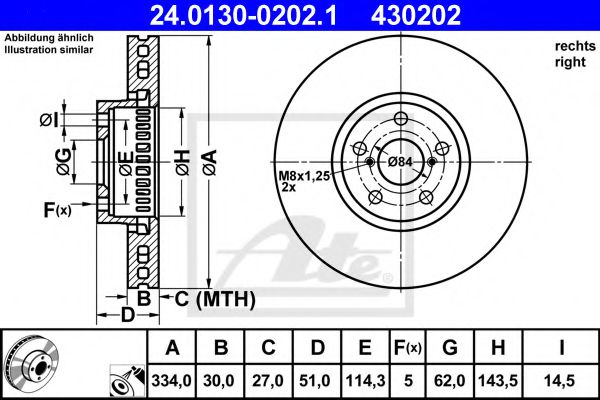 24013002021 ATE диск торм lex gs 3.0-4.6 05-112.5 12- пер вент r 334x30
