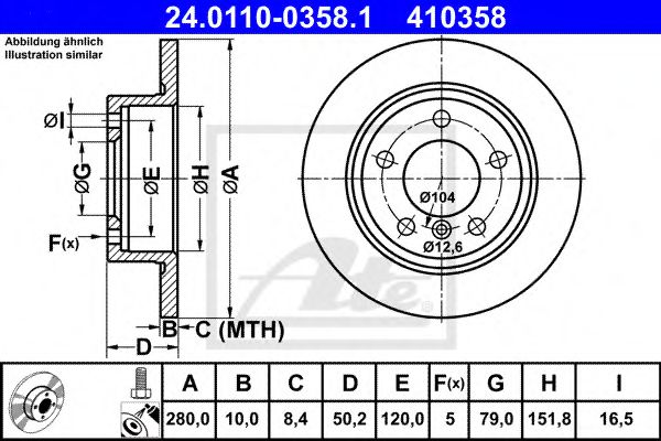 24011003581 ATE диск торм mini countryman r60 11-paceman r61 12- зад не вент 280x10