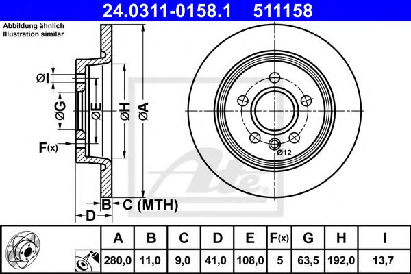 24031101581 ATE Диски торм.зад.FORD FOCUS II,C-MAX 1.6TDci,1.8TDCi,2.0TDCi,2.0L  2004=> (POWER DISC)