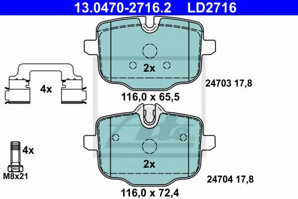 13047027162 ATE 13.0470-2716.2_колодки дисковые задние bmw f10f11 3.5i5.0i3.5d 10>