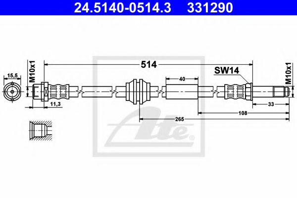 24514005143 ATE Шланг торм.пер.VW T5   510 мм