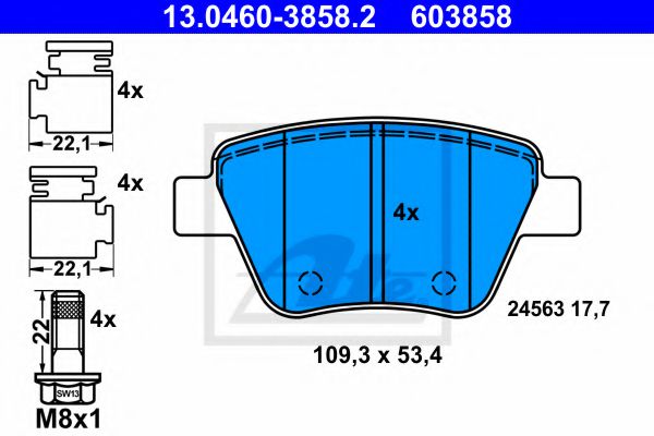 13046038582 ATE Колодки зад.audi a3 1.2-2.0l 2003=