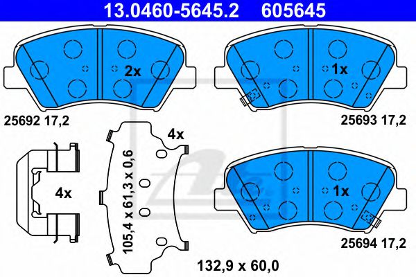 13046056452 ATE к-т колодки hyu elantra 1.61.8veloster 1.6gdi 11- пер