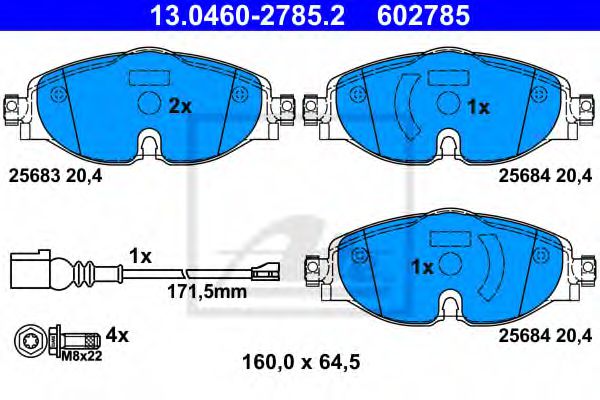 13046027852 ATE Колодки тормозные VAG OCTAVIA/SUPERB/A3/Q2/GOLF 7/PASSAT/TIGUAN 12- перед.