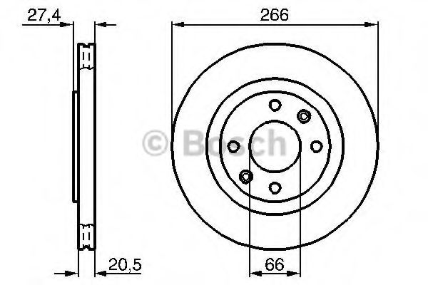 0986478268 BOSCH Торм.диск пер.вент.[266x2.5] 4 отв.(min 2)