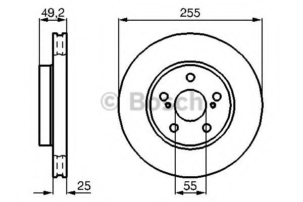 0986478584 BOSCH тормозной диск передний 55 255x25 мин толщ 24мм отв.5 (кол-во в упак 2)