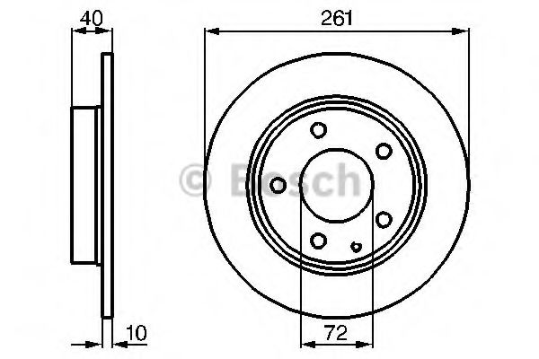 0986478633 BOSCH тормозной диск задний 72 261x9,8 мин толщ 8мм отв.5 (кол-во в упак 2)