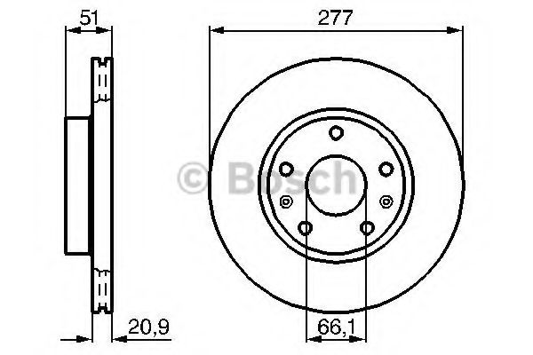 0986478992 BOSCH тормозной диск передний 66.9 277x20,8 мин толщ 18мм отв.5 (кол-во в упак 2)