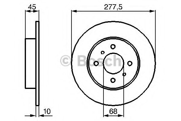 0986479105 BOSCH тормозной диск задний 68 277,5x10 мин толщ 9.0мм отв.4 (кол-во в упак 2)