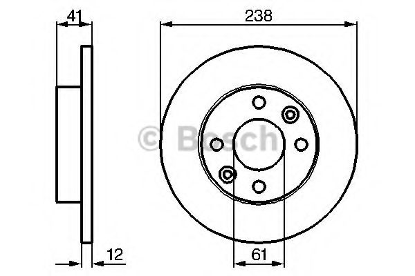 0986479165 BOSCH тормозной диск передний 61 238x12 мин толщ 10.5мм отв.4 (кол-во в упак 2)