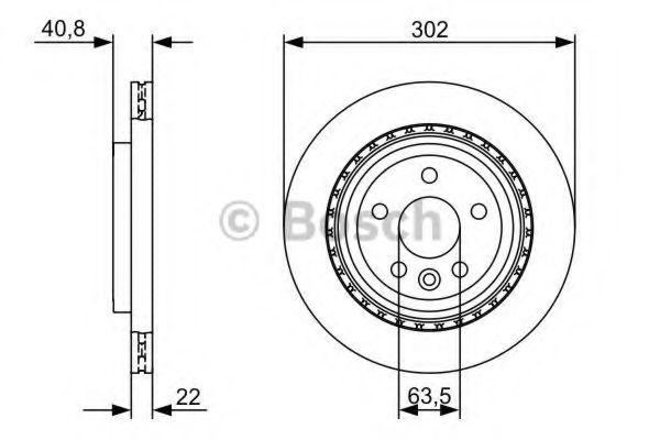 0986479398 BOSCH тормозной диск задний 63.5 302x22 мин толщ 20мм отв.5 (кол-во в упак 2)