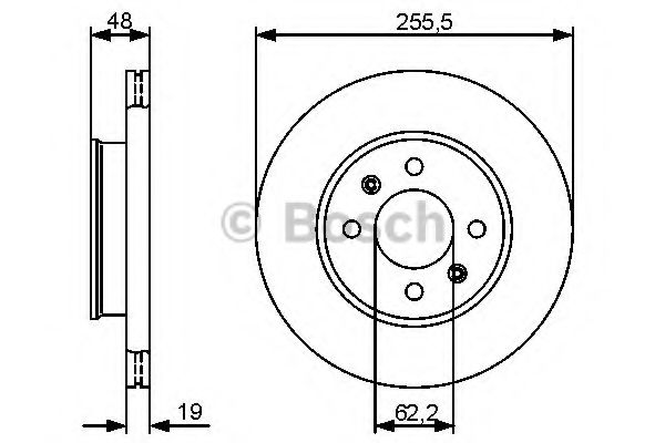 0986479459 BOSCH Торм.диск пер.вент.[255,5x19] 4 отв.[min 2]