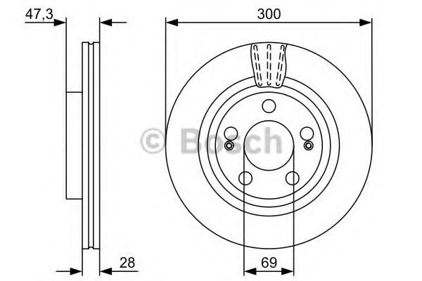 0986479537 BOSCH диск тормозной hyundai i30 07- r16 передний вент.d300мм.