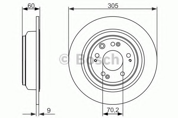 0986479740 BOSCH диск тормозной honda accord 2.4 08- задний d305мм.