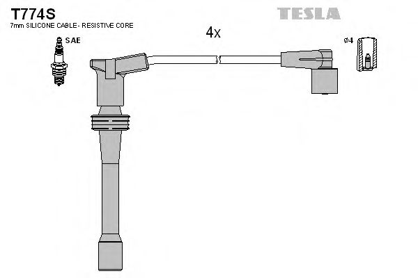 T774S TESLA Провода высоковольтные свечные Tesla T774S