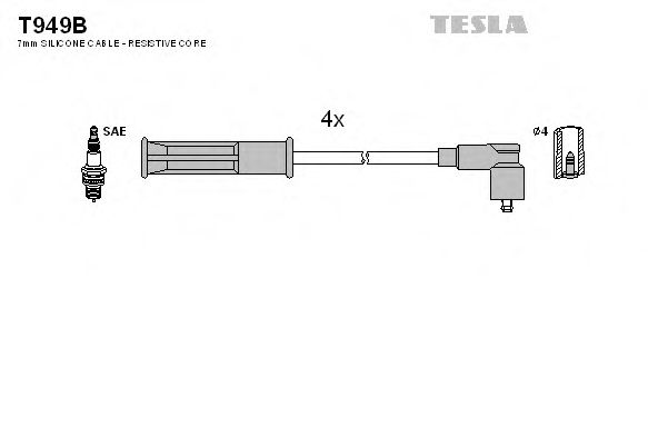 T949B TESLA ПРОВОДА ВЫСОКОВОЛЬТНЫЕ, КОМПЛЕКТ