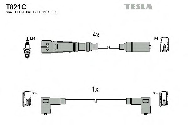 T821C TESLA КОМПЛЕКТ ПРОВОДОВ ЗАЖИГАНИЯ