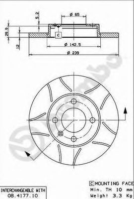 08417775 BREMBO Диск торм. пер.Audi 8 1.6DTD1.81.9, VW Golf I-IIIJetta IIVentoPassatVW Polo