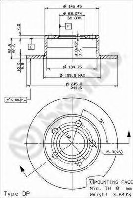 08574311 BREMBO Диск тормозной зад.Audi 1A6 1,8-2,8L 9-5 4A61531A4A61561A < 8.5743.14