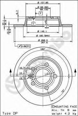 08693510 BREMBO диск торм.зад.не вент. sharan 1.8-2.8 95-