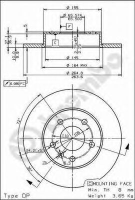 08762775 BREMBO 08.7627.75 диск тормозной задний opel astra 1.4-