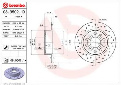 0895021X BREMBO  перфор. xtra audi a3, skoda octavia, vw golf 1.4-2.0itdi 00>