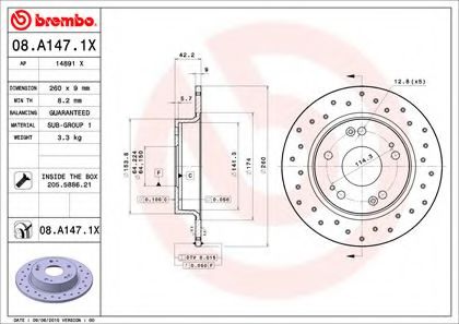 08A1471X BREMBO  перфорированный xtra honda civic vii 1.31.41.82.2ctdi 06>