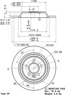 08A53711 BREMBO Диск тормозной VOLVO S8 6-V7 7-XC7 7- задний с эл.стоян.торм.