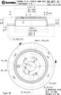 08A87111 BREMBO Диск торм. окраш. Re HO CR-V III, IV 6-