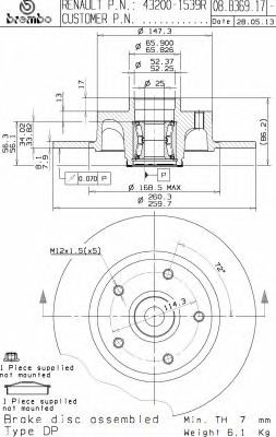 08B36917 BREMBO диск тормозной 08.b369.17